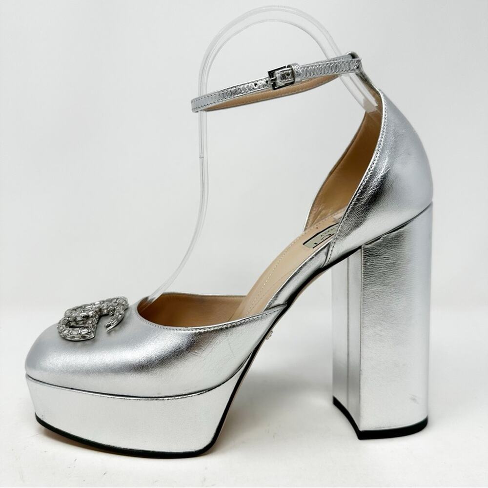 Gucci GG Crystal Metallic Leather Platform Heels Womens Size EU 38.5 - Picture 10 of 13